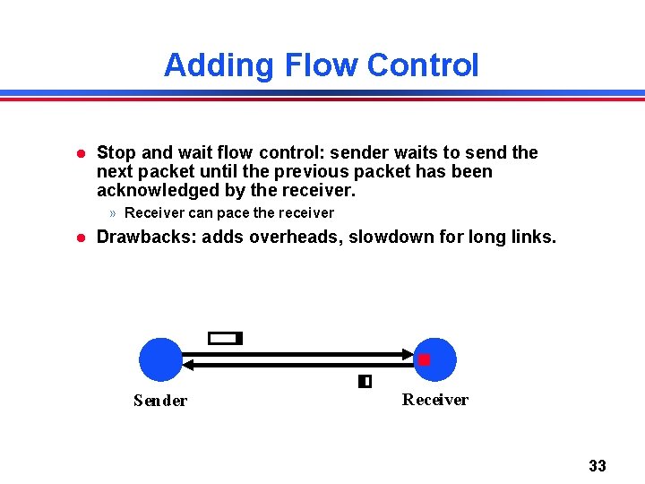 Adding Flow Control Stop and wait flow control: sender waits to send the next