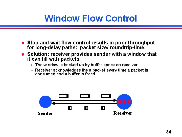 Window Flow Control Stop and wait flow control results in poor throughput for long-delay