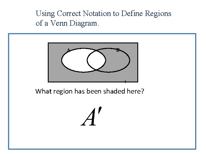 Using Correct Notation to Define Regions of a Venn Diagram. A B ξ What