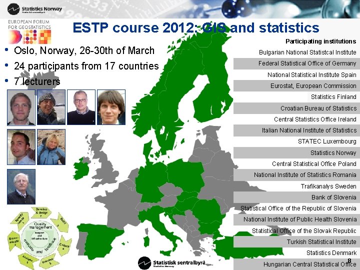 ESTP course 2012: GIS and statistics • • • Participating institutions Oslo, Norway, 26