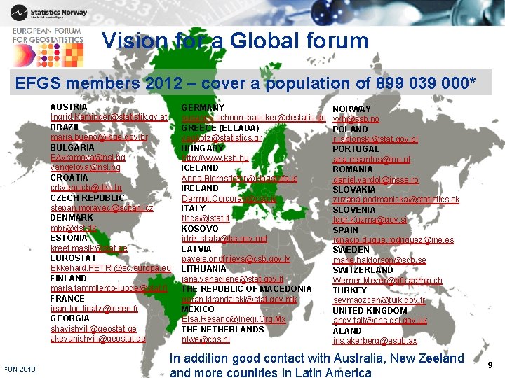 Vision for a Global forum EFGS members 2012 – cover a population of 899