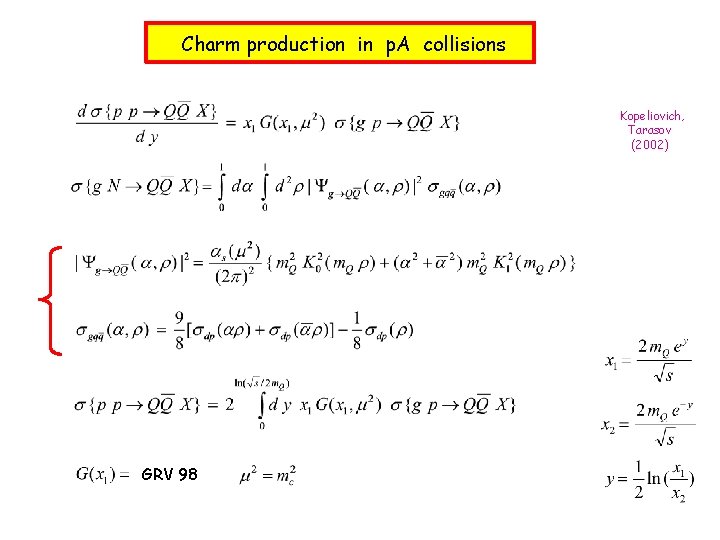 Charm production in p. A collisions Kopeliovich, Tarasov (2002) GRV 98 