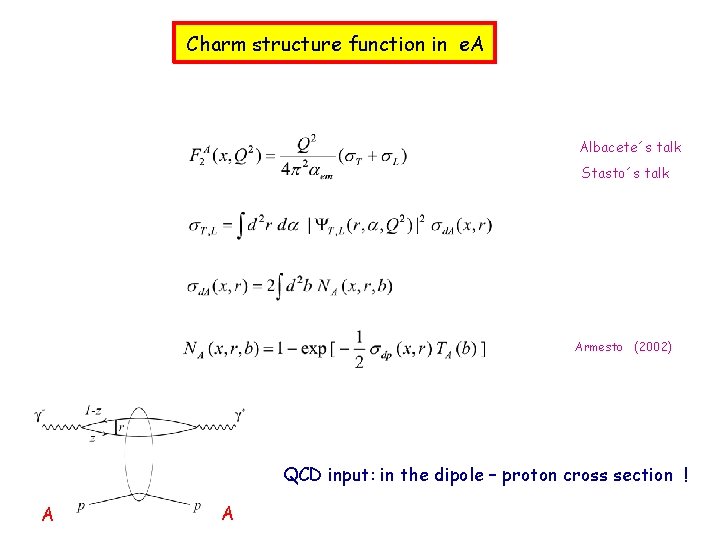 Charm structure function in e. A Albacete´s talk Stasto´s talk Armesto (2002) QCD input: