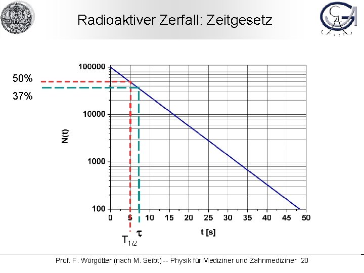 Radioaktiver Zerfall: Zeitgesetz 50% 37% t T 1/2 Prof. F. Wörgötter (nach M. Seibt)