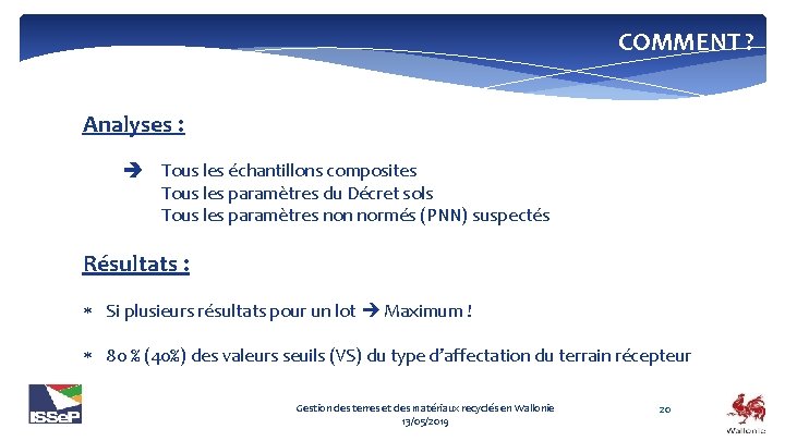 COMMENT ? Analyses : Tous les échantillons composites Tous les paramètres du Décret sols