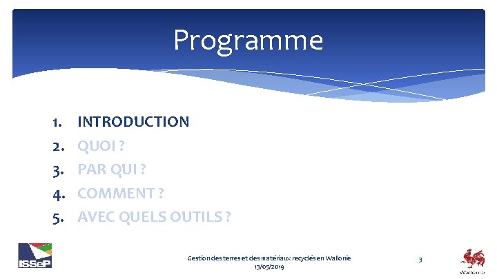 Programme 1. 2. 3. 4. 5. INTRODUCTION QUOI ? PAR QUI ? COMMENT ?