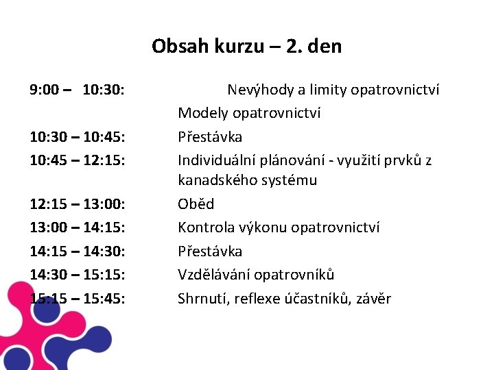 Obsah kurzu – 2. den 9: 00 – 10: 30: 10: 30 – 10: