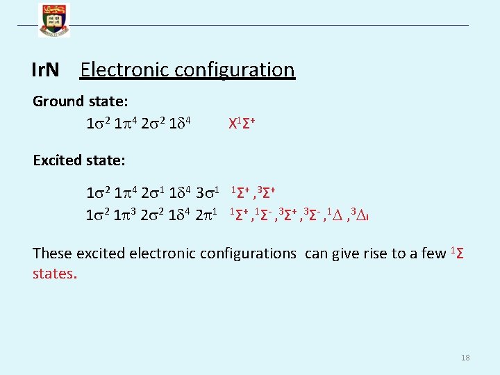 Ir. N Electronic configuration Ground state: 1 2 1 4 2 2 1 4