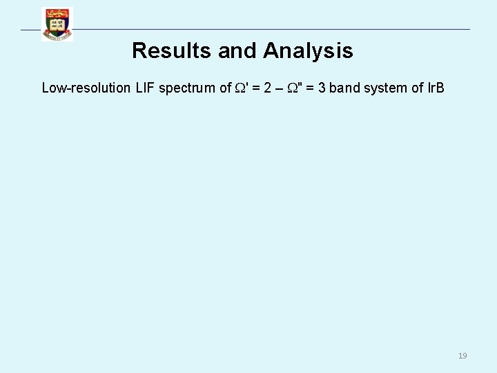 Results and Analysis Low-resolution LIF spectrum of ' = 2 – " = 3