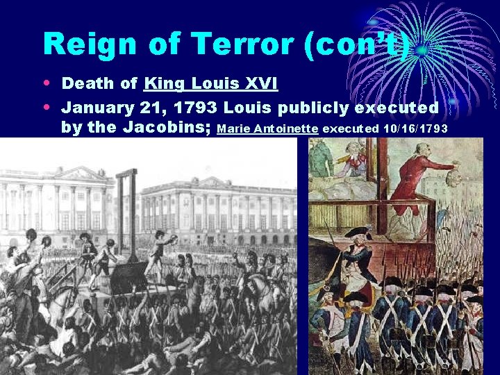 Reign of Terror (con’t) • Death of King Louis XVI • January 21, 1793 Reign of Terror (con’t) • Death of King Louis XVI • January 21, 1793