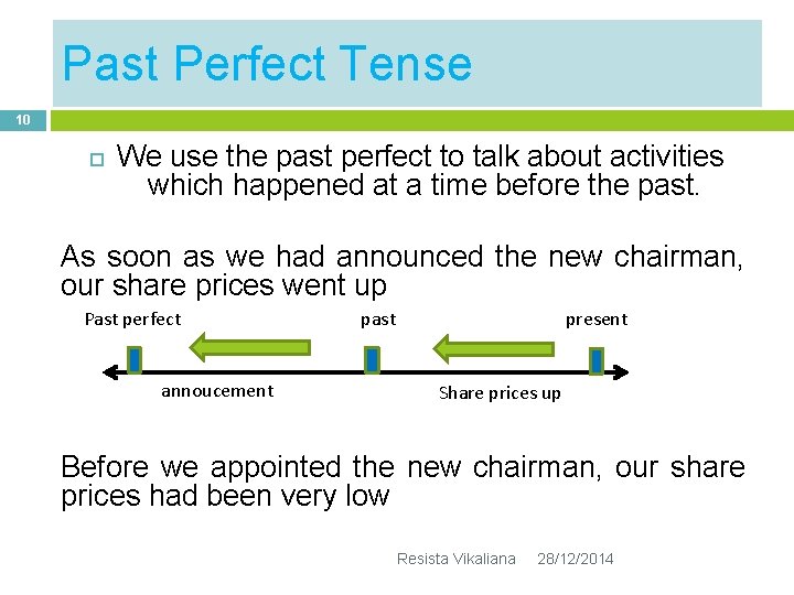 Past Perfect Tense 10 We use the past perfect to talk about activities which