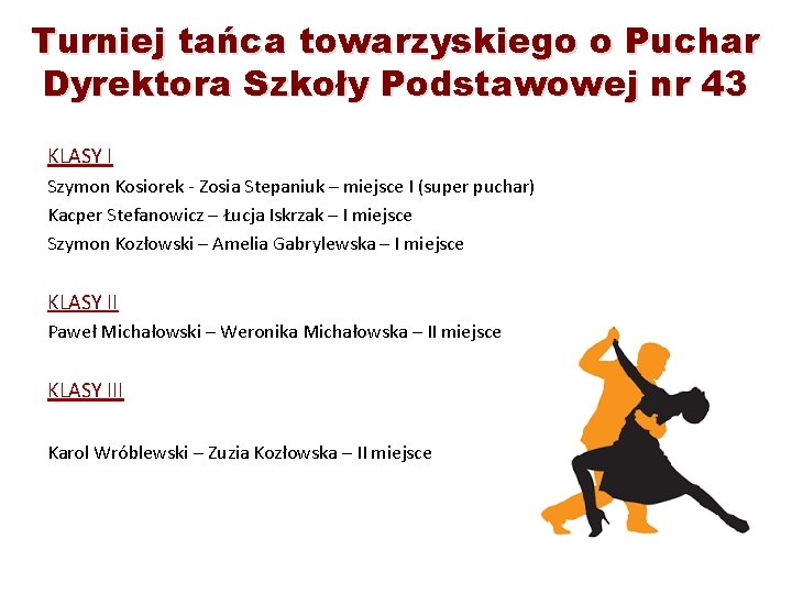 Turniej tańca towarzyskiego o Puchar Dyrektora Szkoły Podstawowej nr 43 KLASY I Szymon Kosiorek