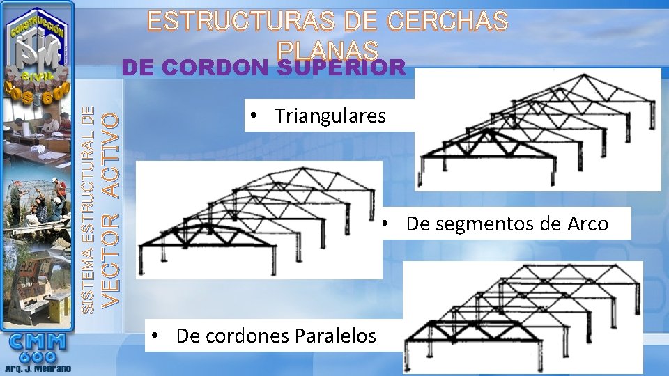 ESTRUCTURAS DE CERCHAS PLANAS VECTOR ACTIVO SISTEMA ESTRUCTURAL DE DE CORDON SUPERIOR • Triangulares