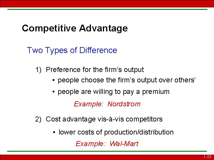 Competitive Advantage Two Types of Difference 1) Preference for the firm’s output • people