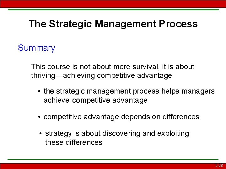 The Strategic Management Process Summary This course is not about mere survival, it is