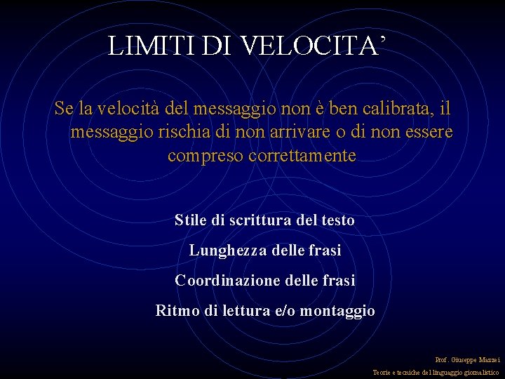 LIMITI DI VELOCITA’ Se la velocità del messaggio non è ben calibrata, il messaggio LIMITI DI VELOCITA’ Se la velocità del messaggio non è ben calibrata, il messaggio