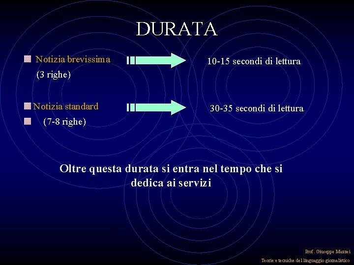 DURATA Notizia brevissima 10 -15 secondi di lettura (3 righe) Notizia standard 30 -35