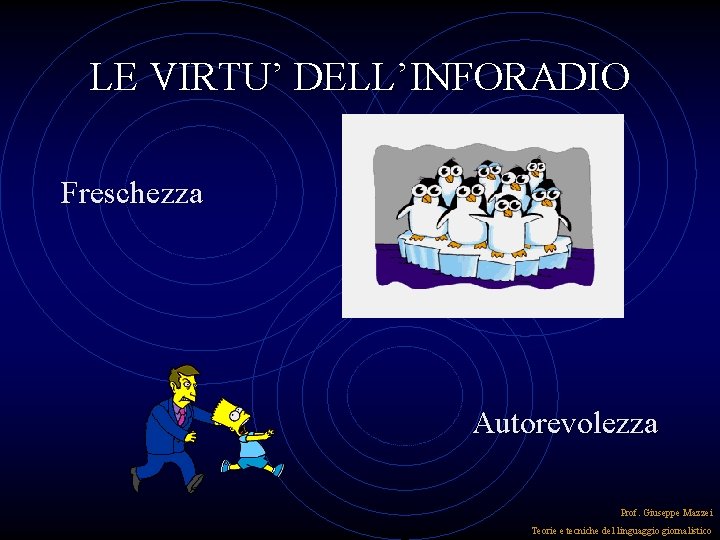 LE VIRTU’ DELL’INFORADIO Freschezza Autorevolezza Prof. Giuseppe Mazzei Teorie e tecniche del linguaggio giornalistico