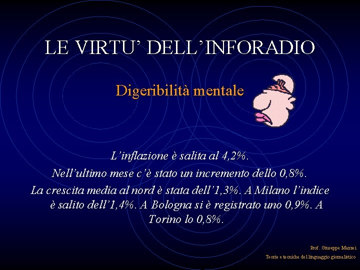 LE VIRTU’ DELL’INFORADIO Digeribilità mentale L’inflazione è salita al 4, 2%. Nell’ultimo mese c’è