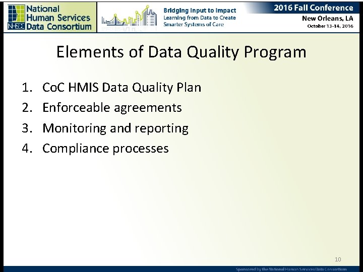 Elements of Data Quality Program 1. 2. 3. 4. Co. C HMIS Data Quality