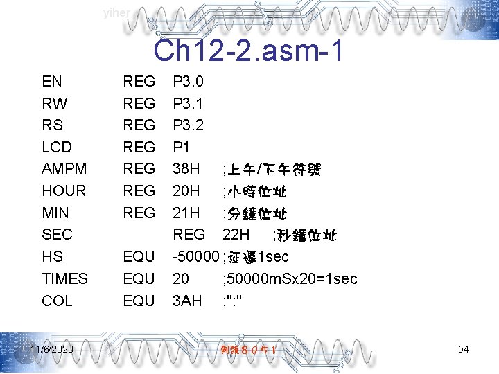yiher Ch 12 -2. asm-1 EN RW RS LCD AMPM HOUR MIN SEC HS