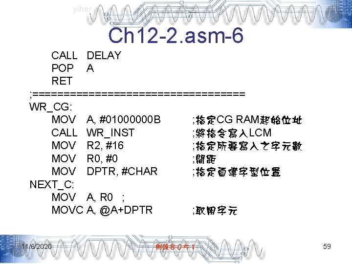 yiher Ch 12 -2. asm-6 CALL DELAY POP A RET ; ================= WR_CG: MOV