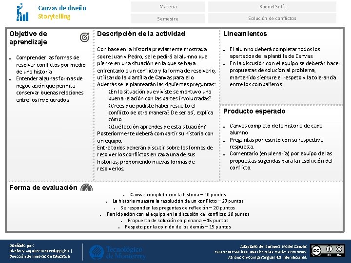 Canvas de diseño Storytelling Objetivo de aprendizaje ❑ ❑ Comprender las formas de resolver