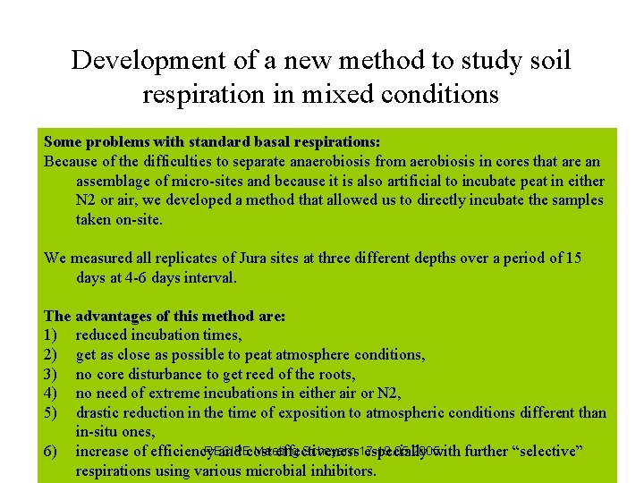 Development of a new method to study soil respiration in mixed conditions Some problems