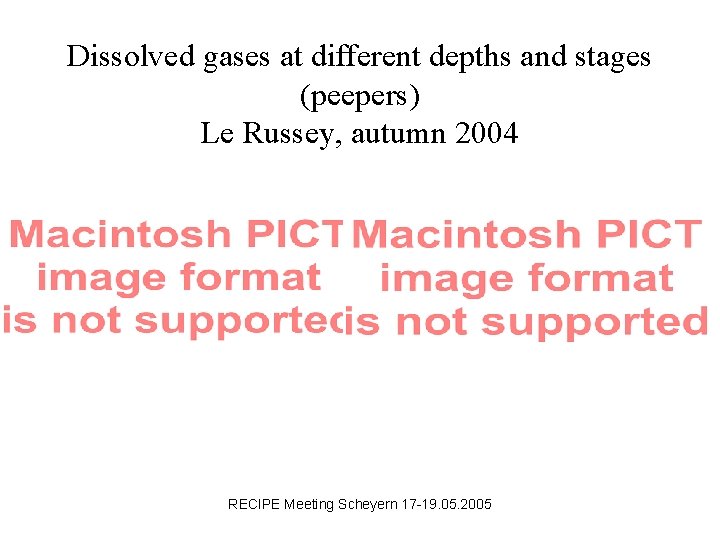 Dissolved gases at different depths and stages (peepers) Le Russey, autumn 2004 RECIPE Meeting