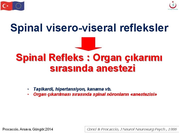 Spinal visero-viseral refleksler Spinal Refleks : Organ çıkarımı sırasında anestezi • Taşikardi, hipertansiyon, kanama Spinal visero-viseral refleksler Spinal Refleks : Organ çıkarımı sırasında anestezi • Taşikardi, hipertansiyon, kanama