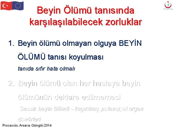 Beyin Ölümü tanısında karşılabilecek zorluklar 1. Beyin ölümü olmayan olguya BEYİN ÖLÜMÜ tanısı koyulması Beyin Ölümü tanısında karşılabilecek zorluklar 1. Beyin ölümü olmayan olguya BEYİN ÖLÜMÜ tanısı koyulması
