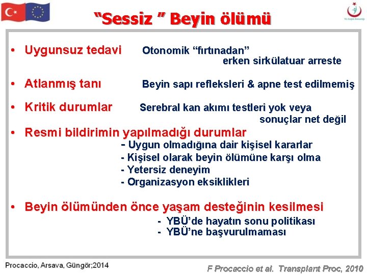 “Sessiz ” Beyin ölümü • Uygunsuz tedavi Otonomik “fırtınadan” erken sirkülatuar arreste • Atlanmış “Sessiz ” Beyin ölümü • Uygunsuz tedavi Otonomik “fırtınadan” erken sirkülatuar arreste • Atlanmış
