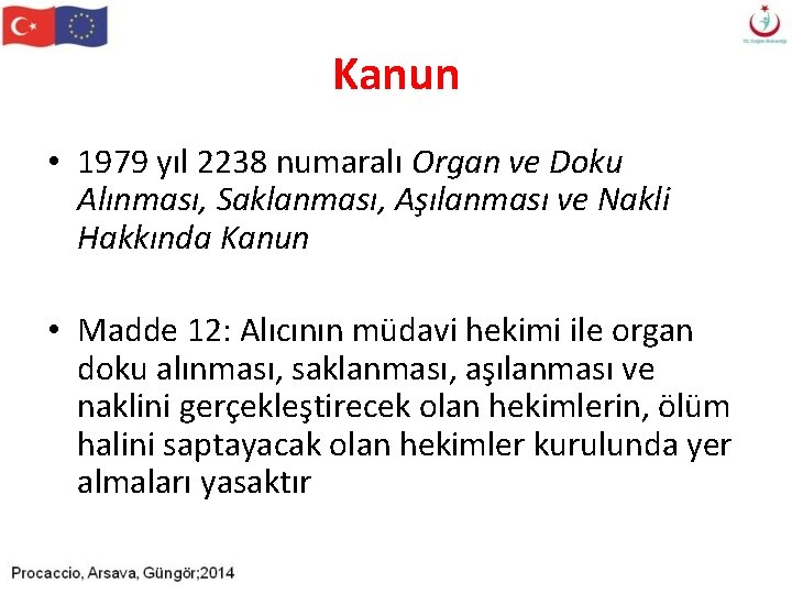 Kanun • 1979 yıl 2238 numaralı Organ ve Doku Alınması, Saklanması, Aşılanması ve Nakli Kanun • 1979 yıl 2238 numaralı Organ ve Doku Alınması, Saklanması, Aşılanması ve Nakli