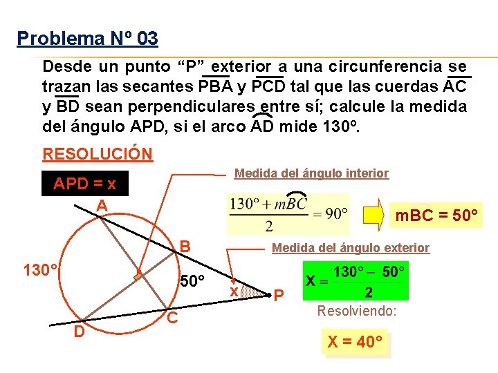 Problema Nº 03 Desde un punto “P” exterior a una circunferencia se trazan las