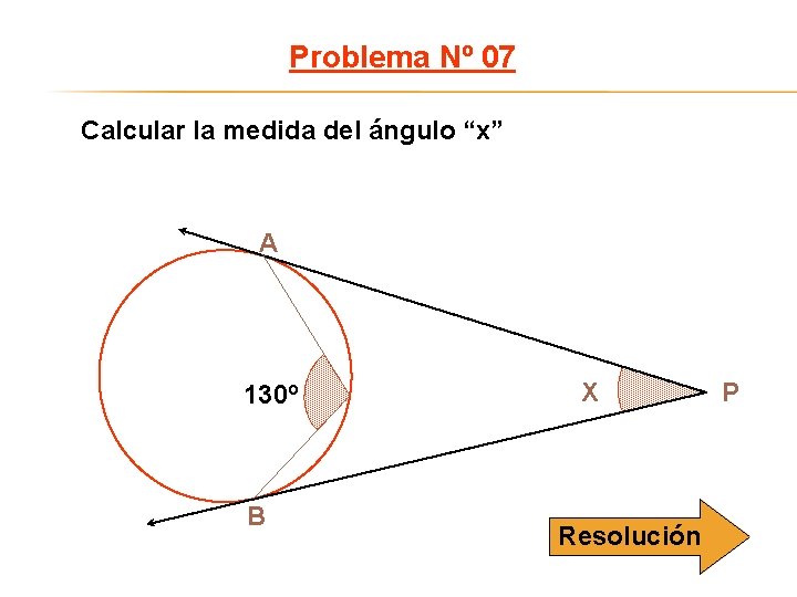 Problema Nº 07 Calcular la medida del ángulo “x” A 130º B X Resolución