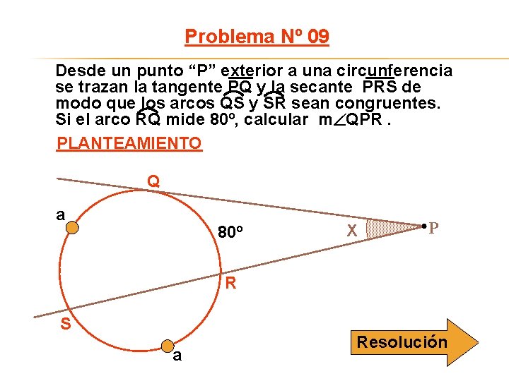 Problema Nº 09 Desde un punto “P” exterior a una circunferencia se trazan la