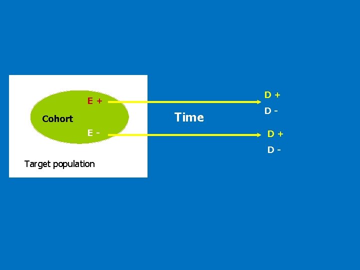 D+ E+ Time Cohort E- DD+ D- Target population D+ E+ Time Cohort E- DD+ D- Target population