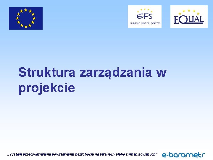 Struktura zarządzania w projekcie „System przeciwdziałania powstawaniu bezrobocia na terenach słabo zurbanizowanych” 