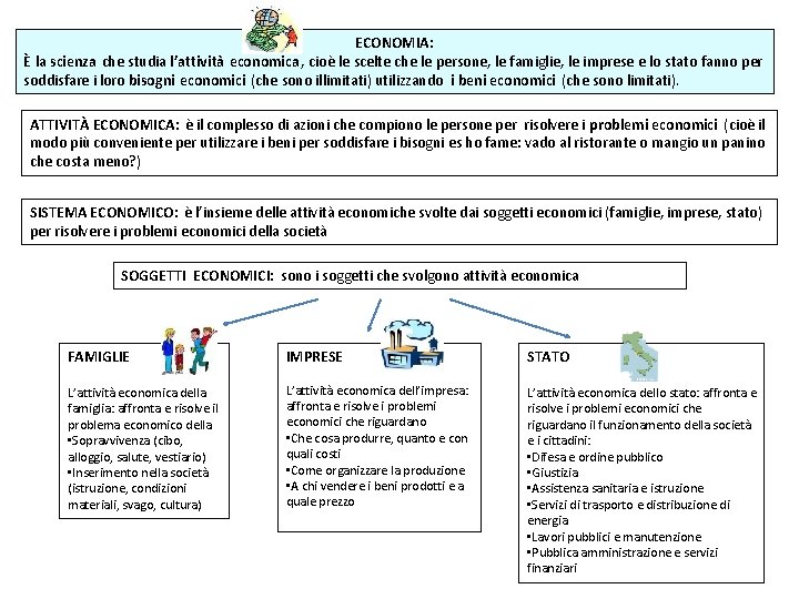 ECONOMIA: È la scienza che studia l’attività economica , cioè le scelte che le