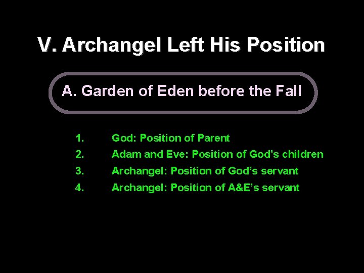 V. Archangel Left His Position A. Garden of Eden before the Fall 1. God: