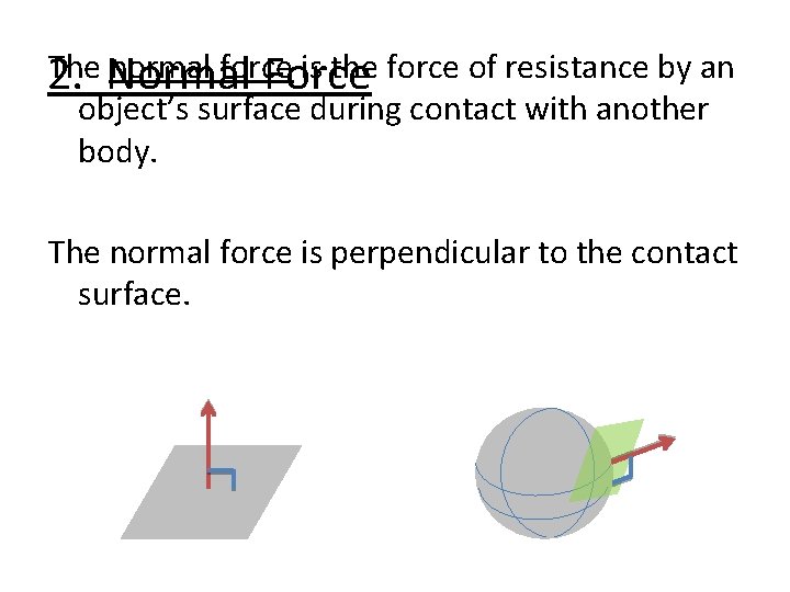The Normal normal force is the force of resistance by an 2. Force object’s