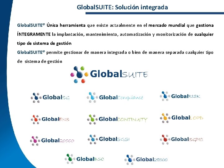 Global. SUITE: Solución integrada Global. SUITE® Única herramienta que existe actualmente en el mercado