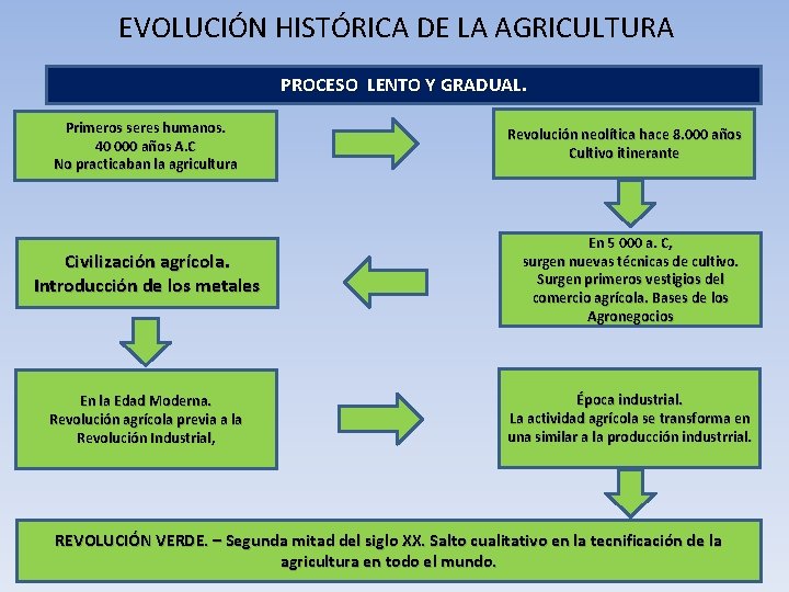 EVOLUCIÓN HISTÓRICA DE LA AGRICULTURA PROCESO LENTO Y GRADUAL. Primeros seres humanos. 40 000