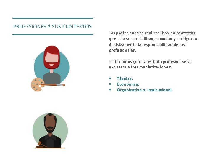 PROFESIONES Y SUS CONTEXTOS Las profesiones se realizan hoy en contextos que a la