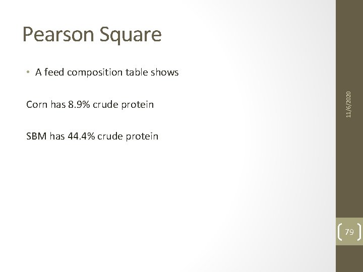  • A feed composition table shows Corn has 8. 9% crude protein 11/6/2020