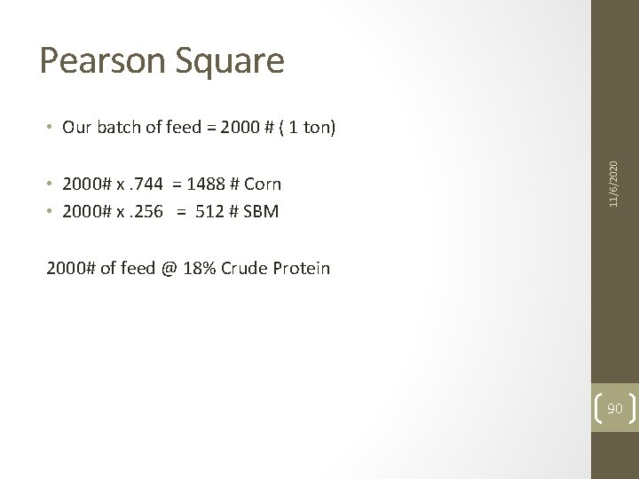 Pearson Square • 2000# x. 744 = 1488 # Corn • 2000# x. 256