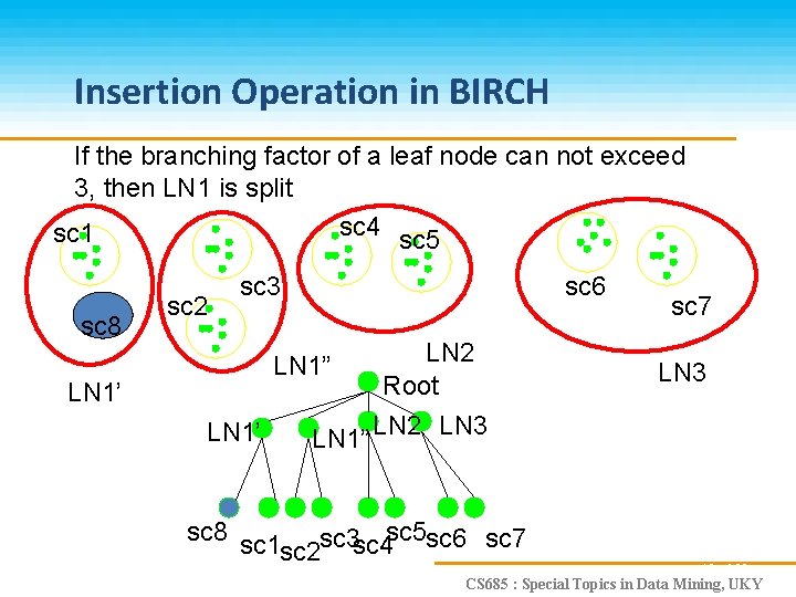 Insertion Operation in BIRCH If the branching factor of a leaf node can not