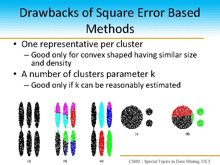 Drawbacks of Square Error Based Methods • One representative per cluster – Good only