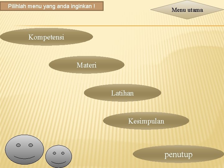 Pilihlah menu yang anda inginkan ! Menu utama Kompetensi Materi Latihan Kesimpulan penutup 