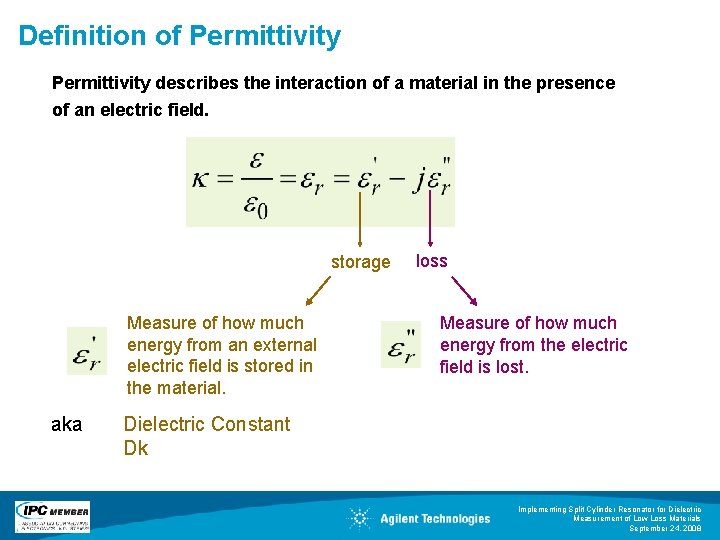 Definition of Permittivity describes the interaction of a material in the presence of an